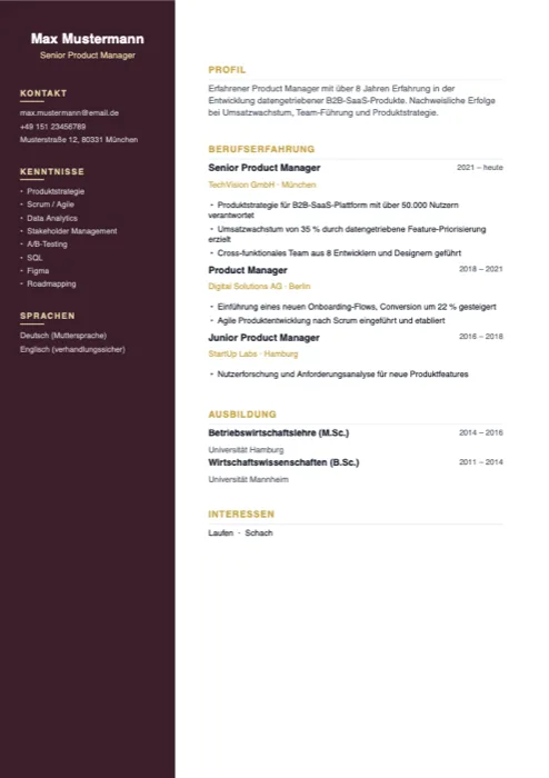 CV Studio Vorlagen-Vorschau